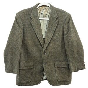 Harris Tweed Blazer Mens Green Brown Wool Sport Coat Houndstooth Distressed